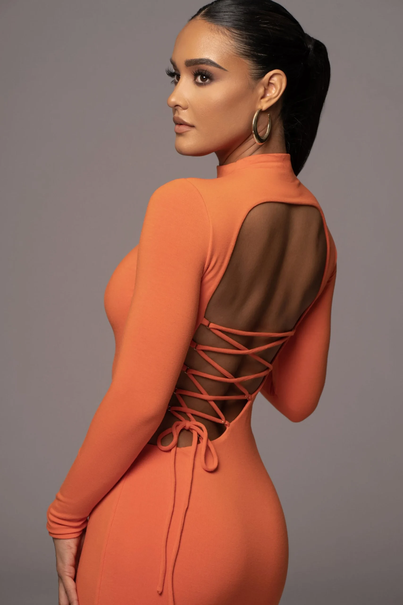 orange_shaye_mock_neck_dr_1.webp JLUXLABEL Orange Shaye Mock Neck Dress