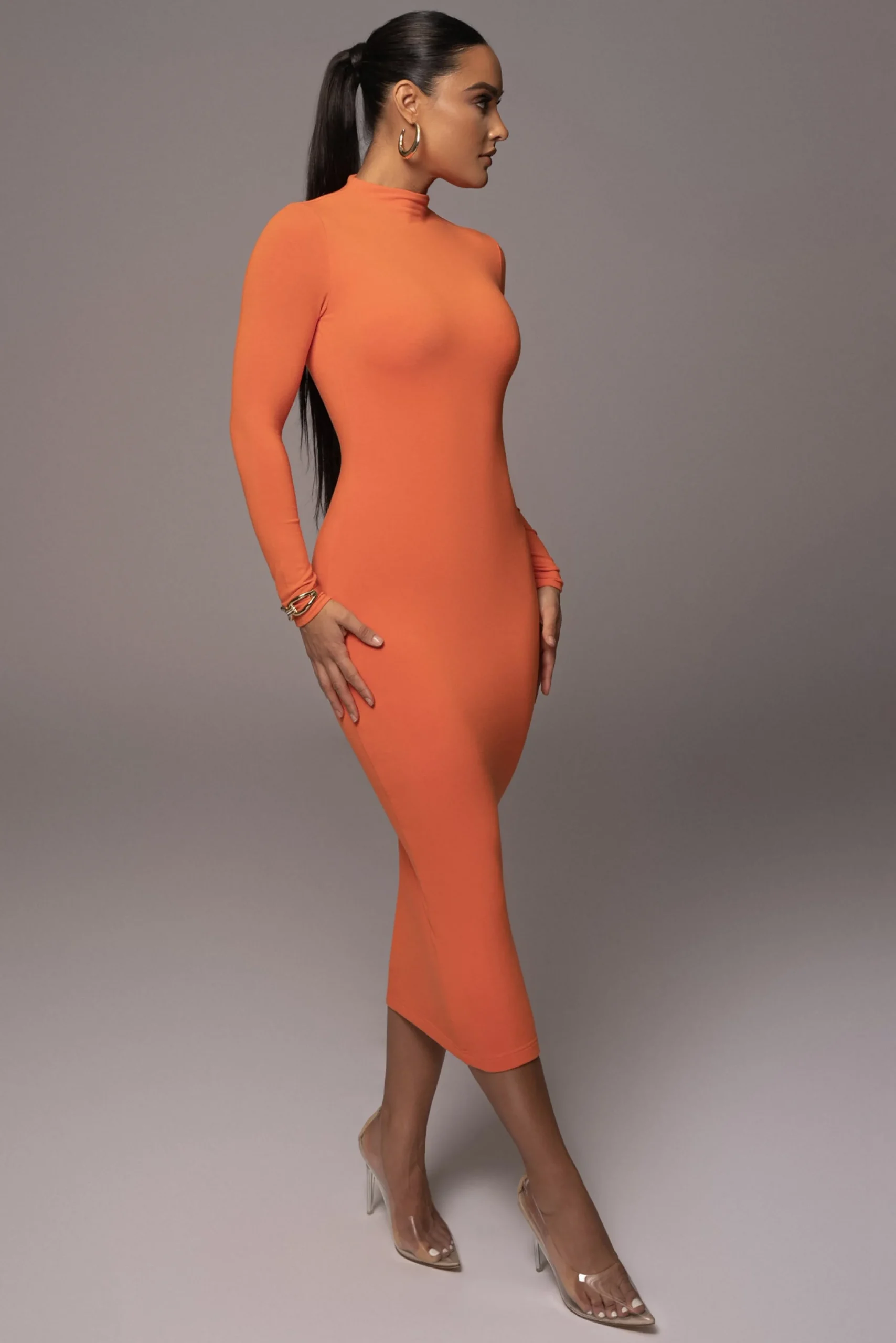 orange_shaye_mock_neck_dr_2.webp JLUXLABEL Orange Shaye Mock Neck Dress