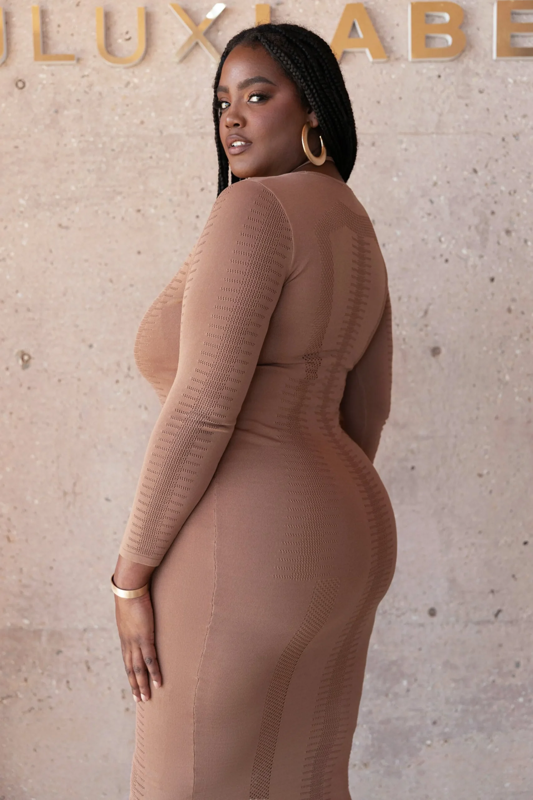 pecan_look_this_way_midi__1.webp JLUXLABEL Pecan Look This Way Midi Dress