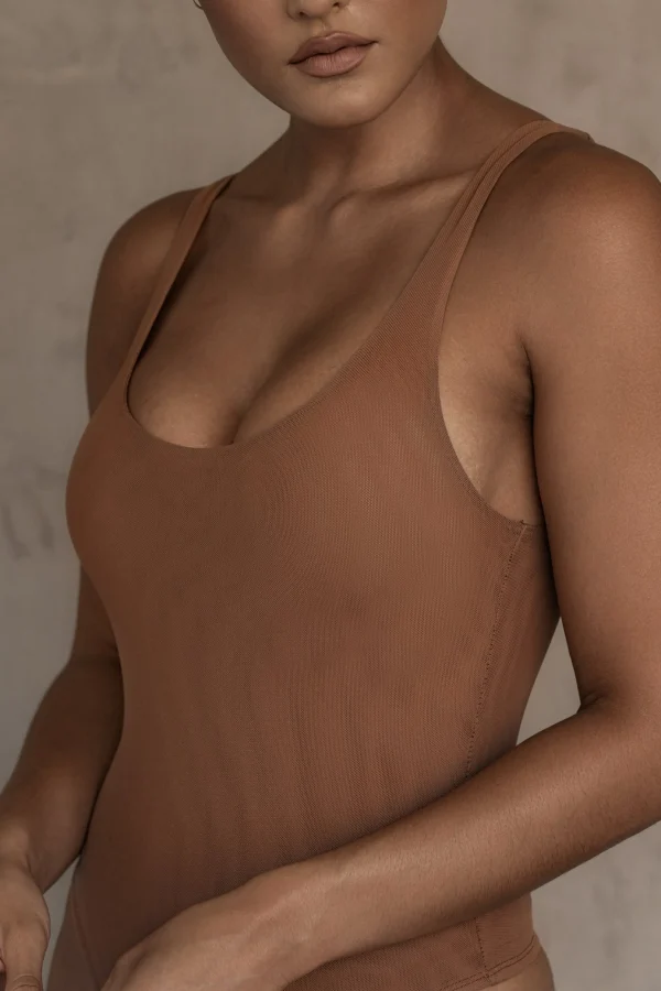 JLUXLABEL Pecan Mesh Essentials Tank Bodysuit Undergarment