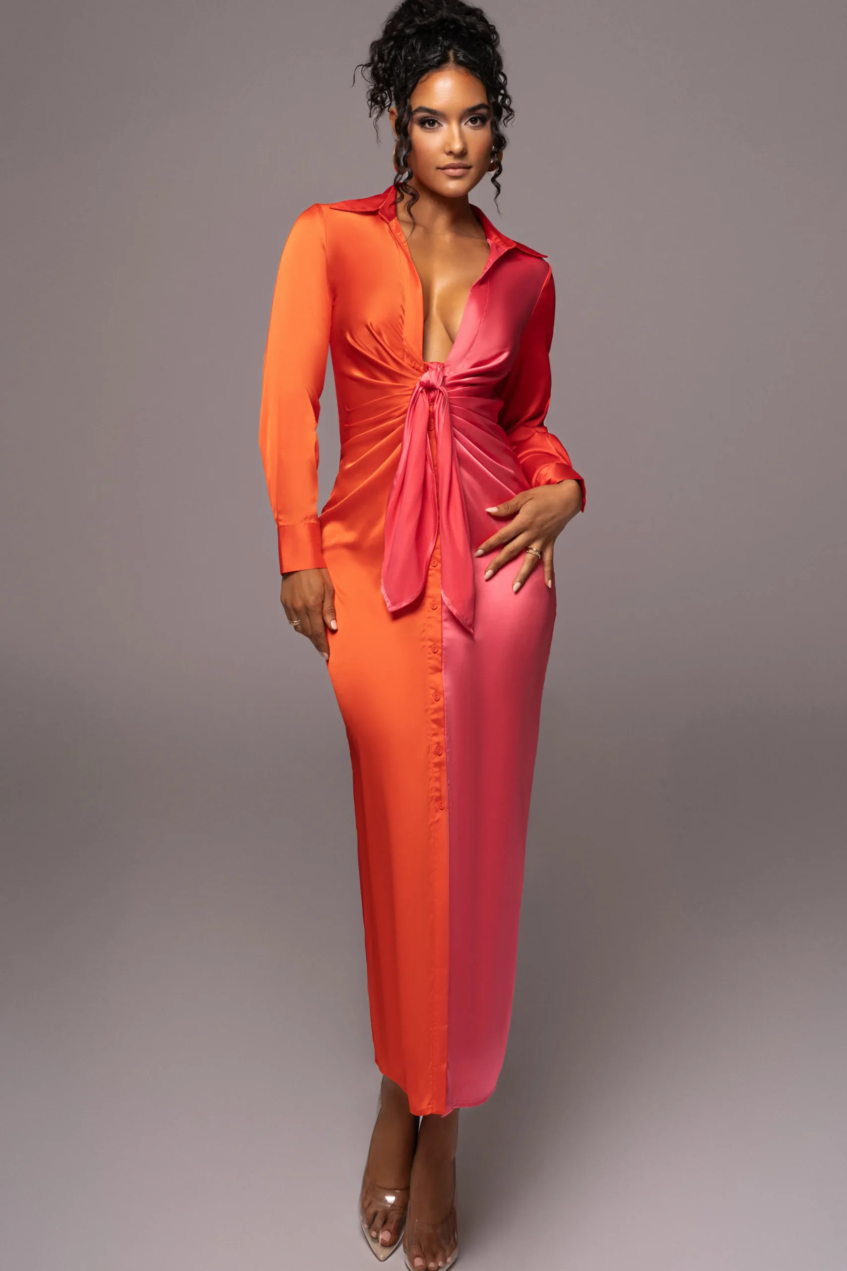 pink_color_block_satin_mi_4.webp JLUXLABEL Pink Color Block Satin Midi Dress