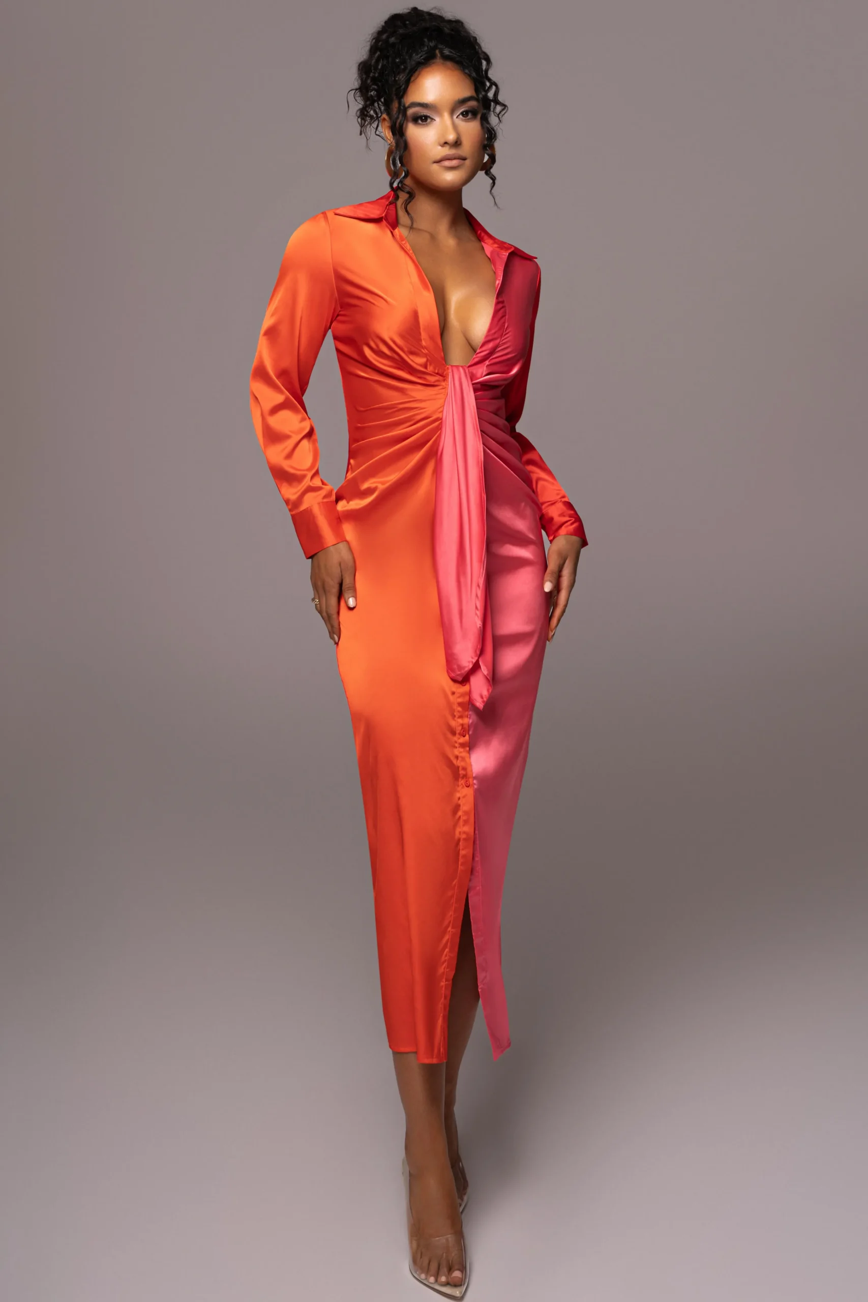 pink_color_block_satin_mi_6.webp JLUXLABEL Pink Color Block Satin Midi Dress