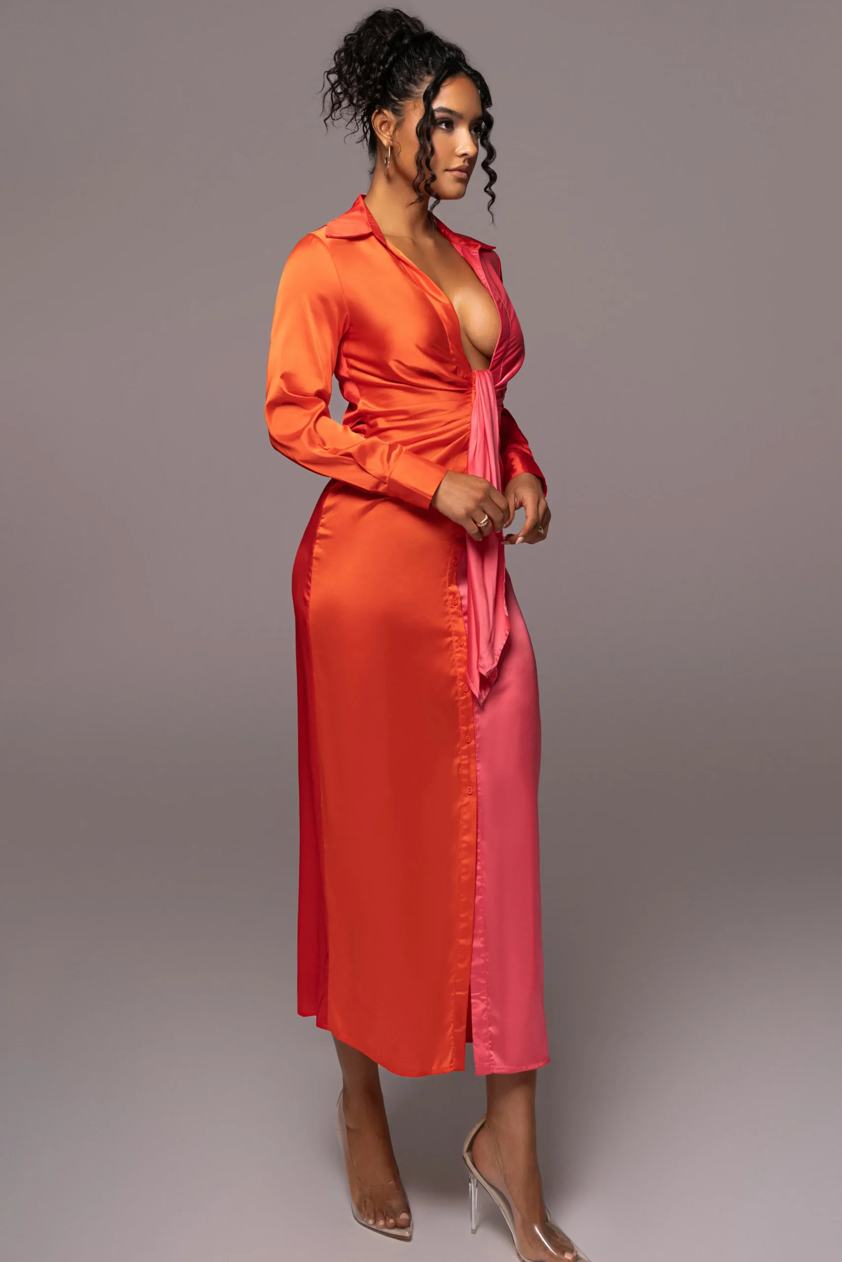 pink_color_block_satin_mi_7.webp JLUXLABEL Pink Color Block Satin Midi Dress