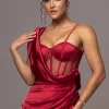 JLUXLABEL Red Anastacia Drape Maxi Dress