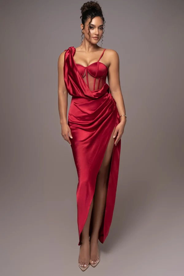 JLUXLABEL Red Anastacia Drape Maxi Dress
