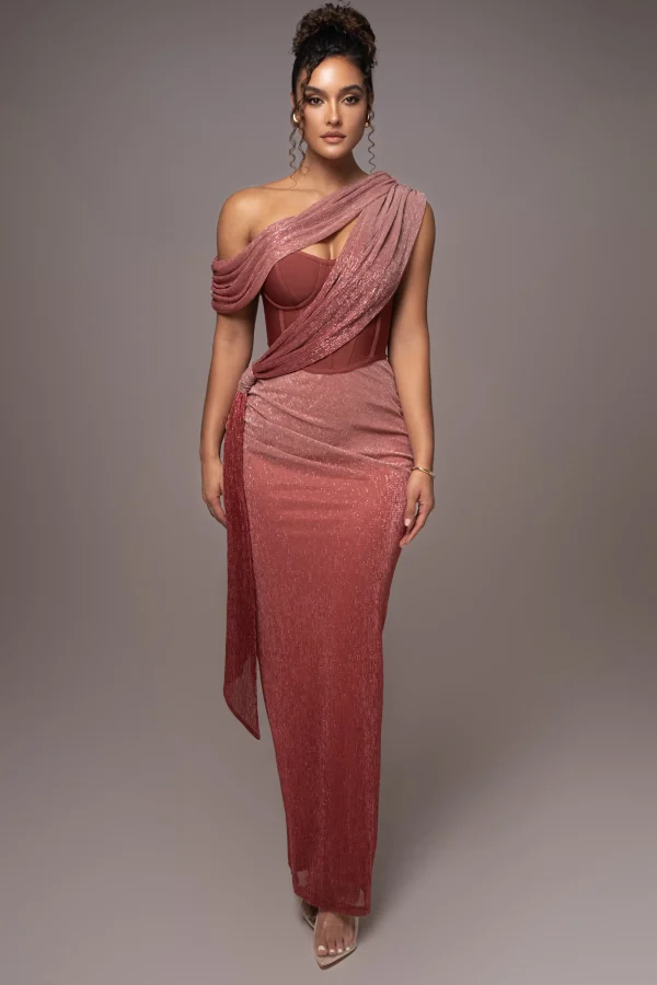 JLUXLABEL Red Celestina Draped Maxi Dress