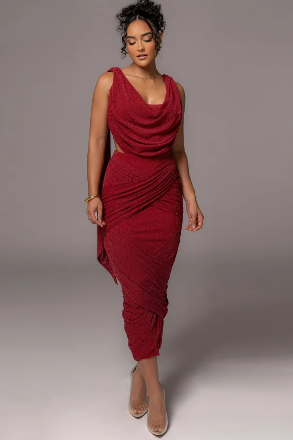 JLUXLABEL Red Divine Drape Skirt Set