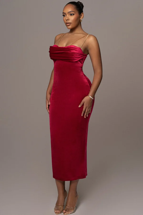 JLUXLABEL Red JOSANNA VELVET MIDI DRESS