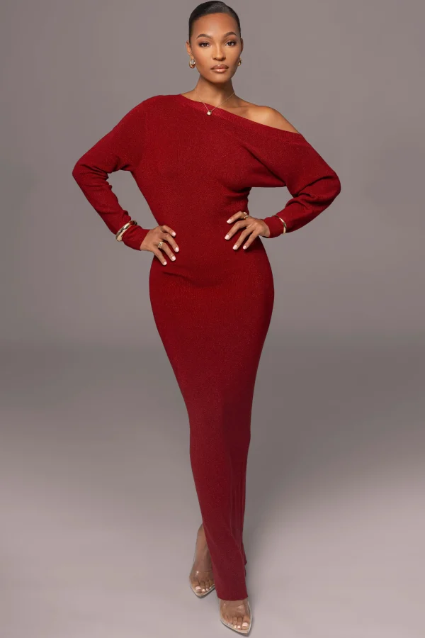 JLUXLABEL Red Night Shimmers Asymmetrical Maxi Dress