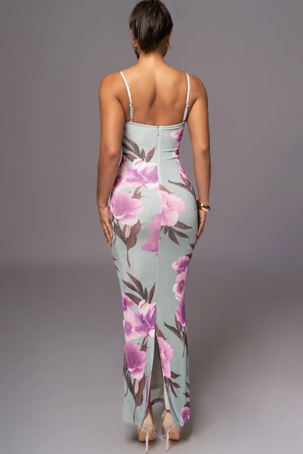 JLUXLABEL Sage Floral Slinky Visions Of You Maxi Dress