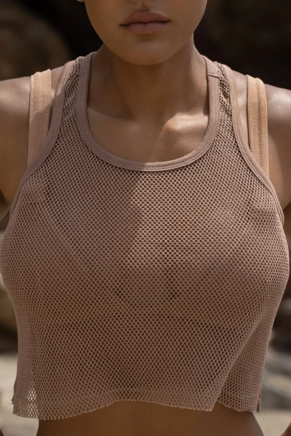 JLUXLABEL Sand Fishnet Crop Tank