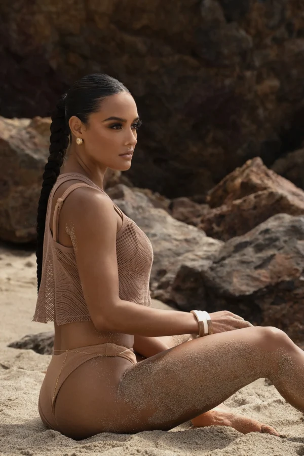 JLUXLABEL Sand Fishnet Crop Tank