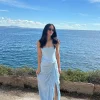 JLUXLABEL Sky Blue Noelia Linen Slit Skirt