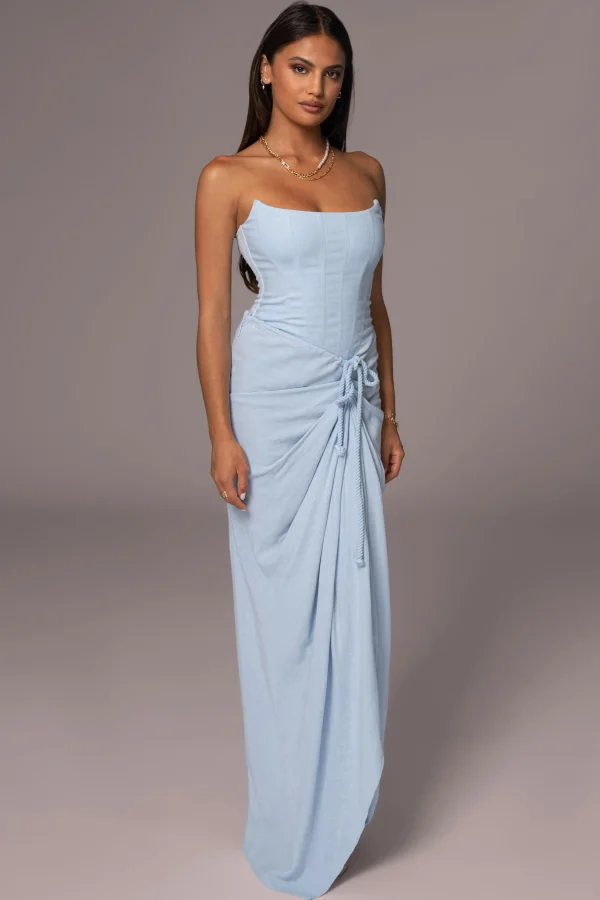 JLUXLABEL Sky Blue Noelia Linen Slit Skirt