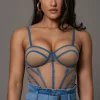 JLUXLABEL Tan Denim Illusion Mesh Bustier