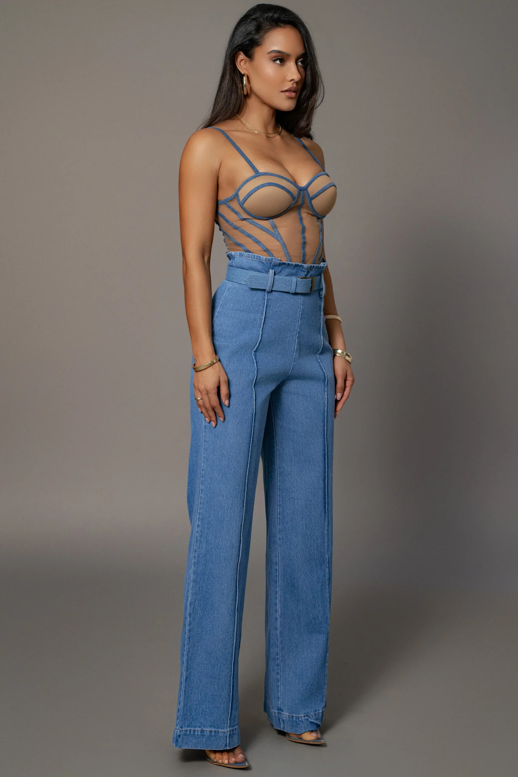 tan_denim_illusion_mesh_b_10.webp JLUXLABEL Tan Denim Illusion Mesh Bustier