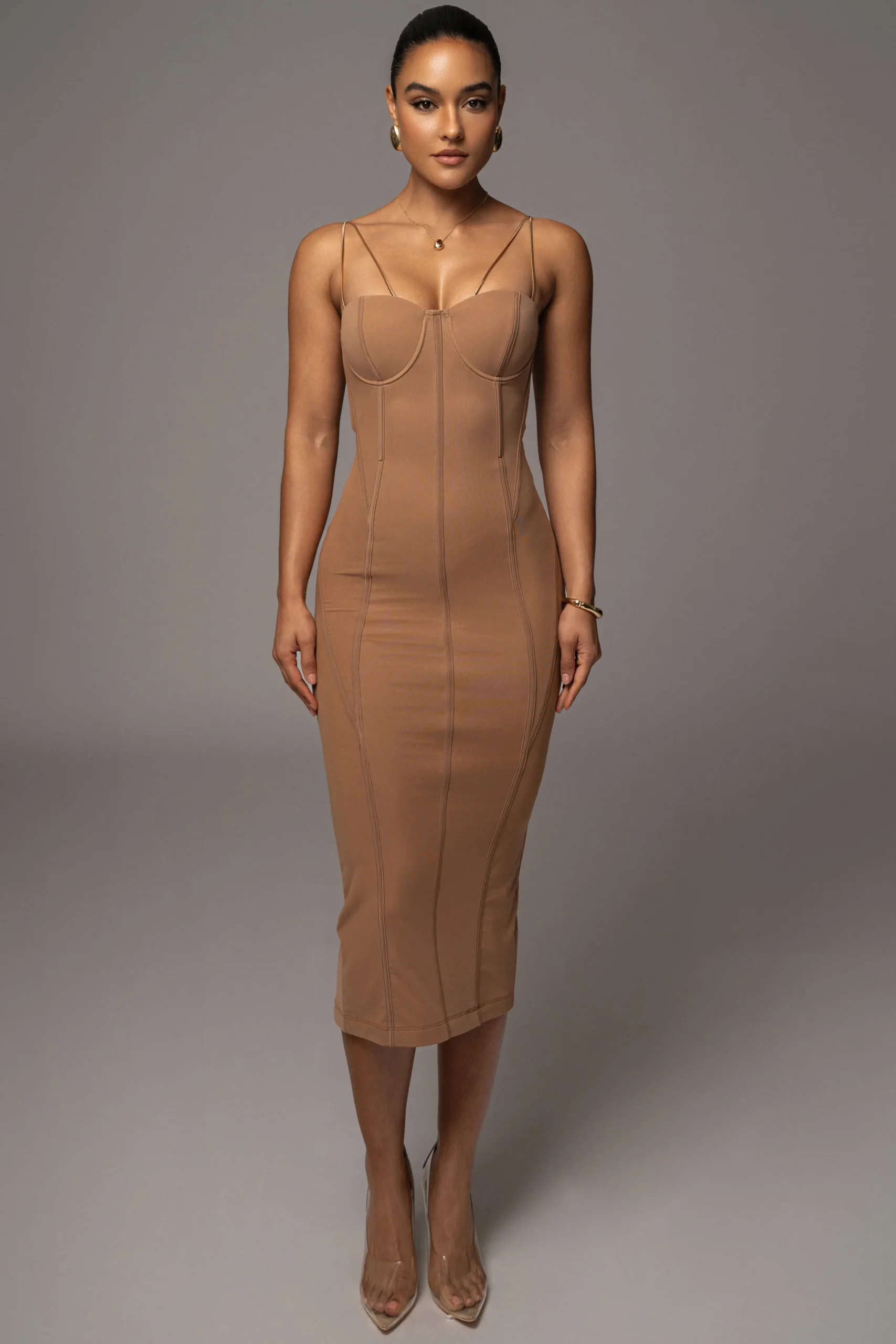 tan_escape_mesh_midi_dres_2.webp JLUXLABEL Tan Escape Mesh Midi Dress