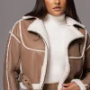 JLUXLABEL Tan Faux Leather Sherpa Jacket
