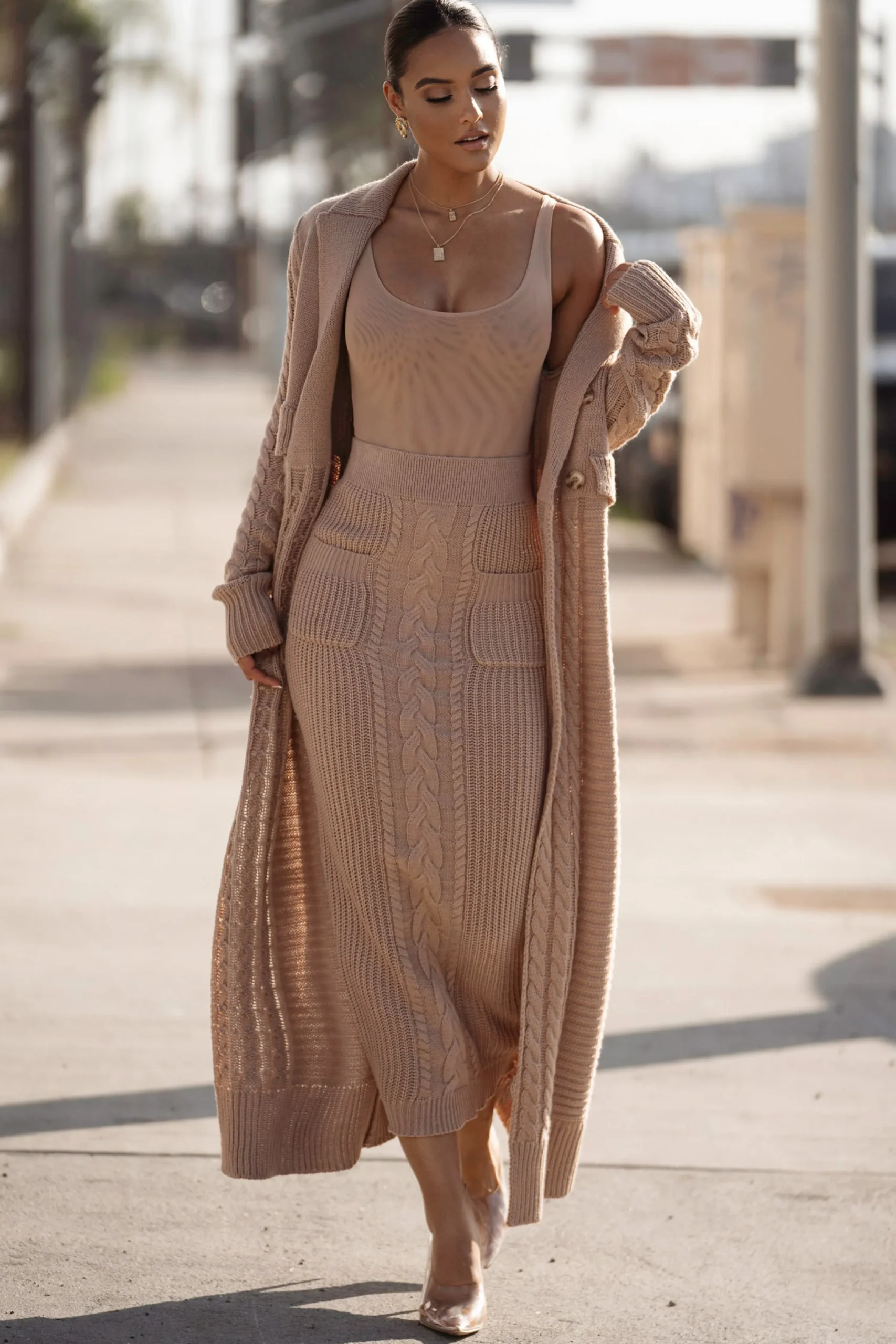 tan_missy_cable_sweater_m_0.webp JLUXLABEL Tan Missy Cable Sweater Midi Skirt