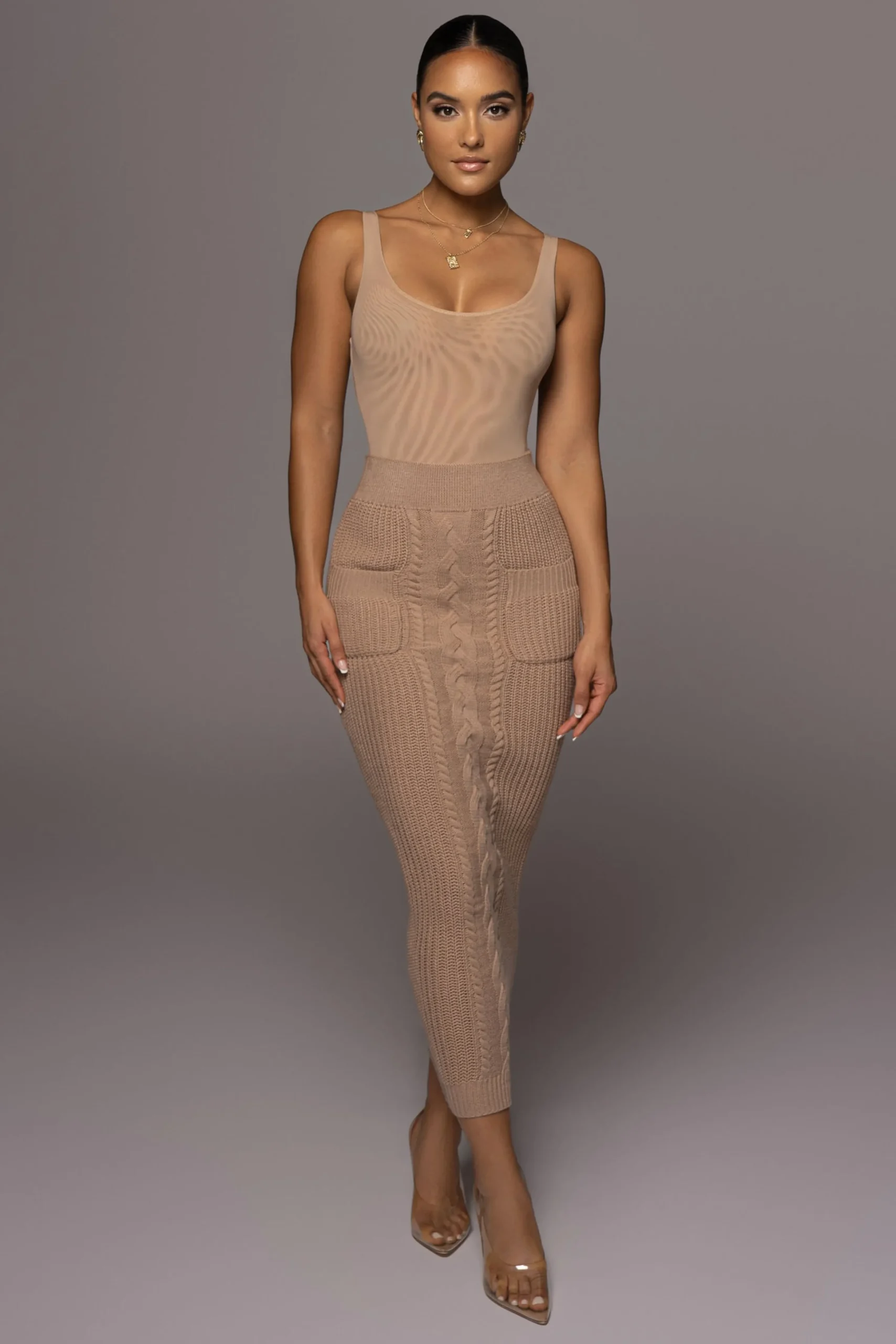 tan_missy_cable_sweater_m_2.webp JLUXLABEL Tan Missy Cable Sweater Midi Skirt