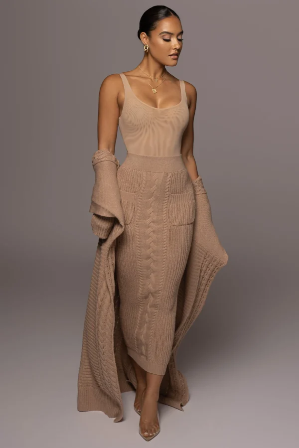 JLUXLABEL Tan Missy Cable Sweater Midi Skirt