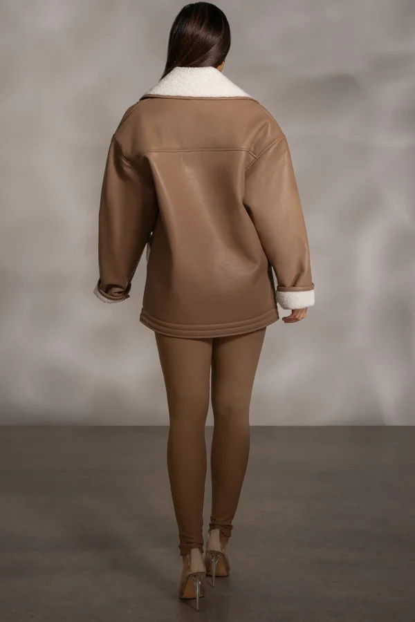 JLUXLABEL Tan Presley Faux Leather Coat