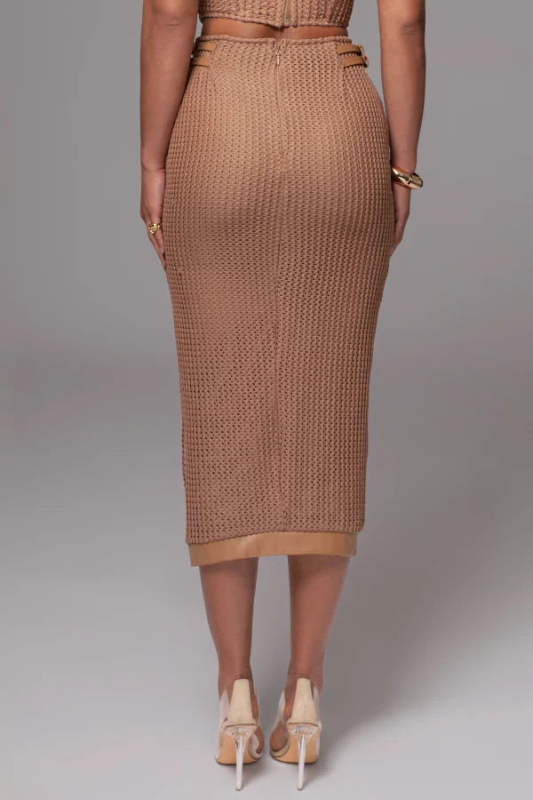 JLUXLABEL Tan Textured Mystique Midi Skirt