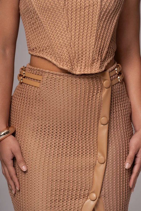 JLUXLABEL Tan Textured Mystique Midi Skirt