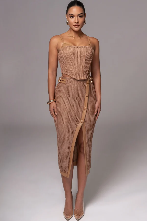 JLUXLABEL Tan Textured Mystique Midi Skirt