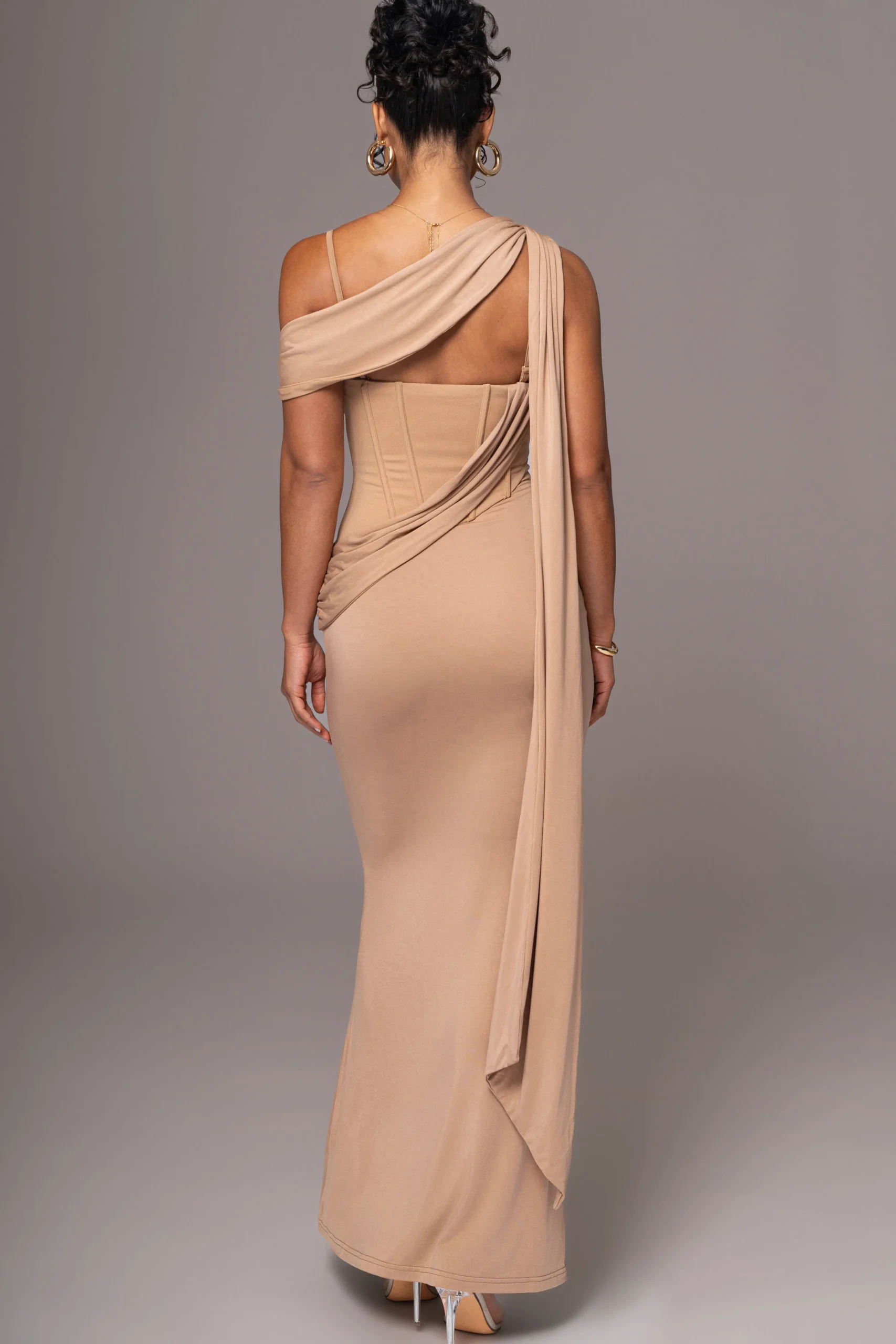 taupe_grand_entrance_drap_16.webp JLUXLABEL Taupe Grand Entrance Drape Dress