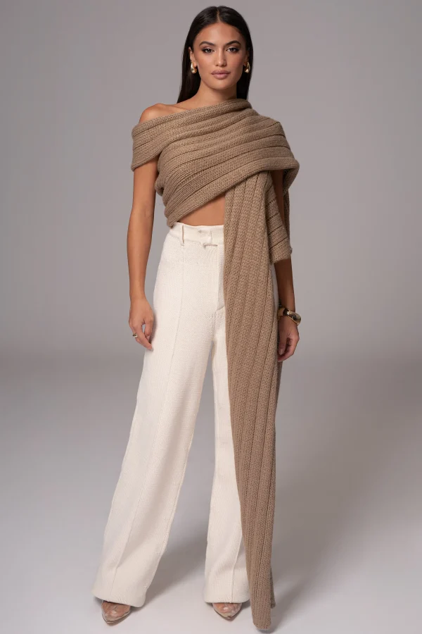 JLUXLABEL Taupe Soft Life Cable Knit Sweater Top
