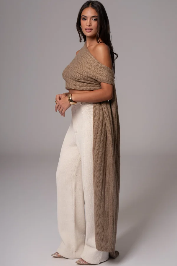 JLUXLABEL Taupe Soft Life Cable Knit Sweater Top