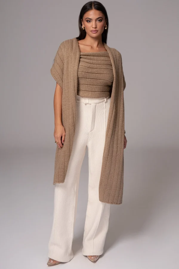 JLUXLABEL Taupe Soft Life Cable Knit Sweater Top