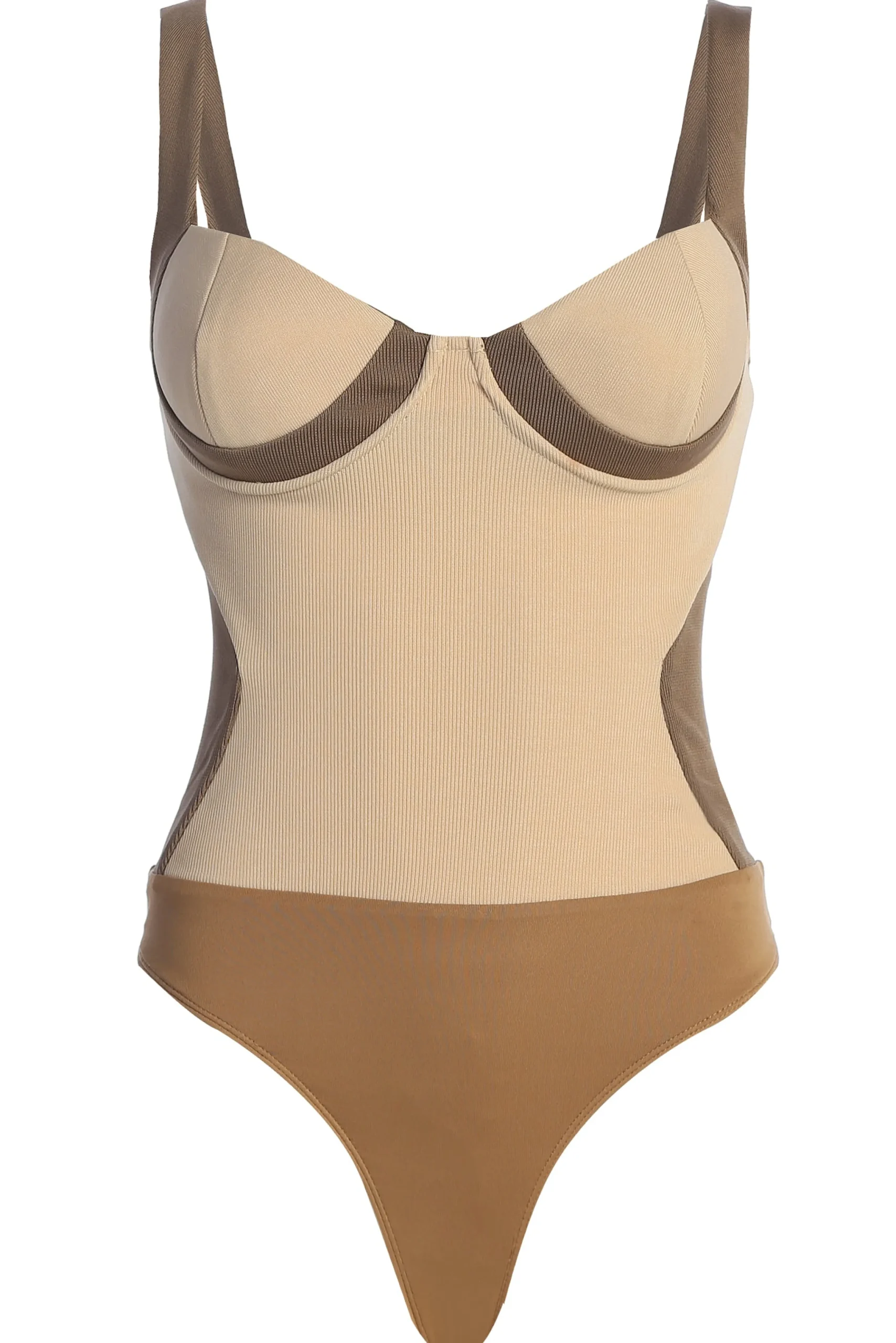 taupetan_throwback_colorb_1.webp JLUXLABEL Taupe/Tan Throwback Colorblock Bodysuit