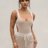 JLUXLABEL Taupe/White Deana Ribbed Bodysuit