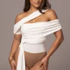 JLUXLABEL White Above All Drape Bodysuit
