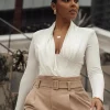 JLUXLABEL White Drape Corset Bodysuit