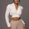 JLUXLABEL White Drift Away Linen Wrap Top