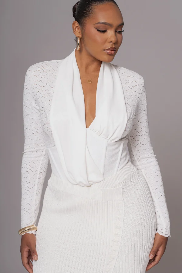 JLUXLABEL White Lace Corset Bodysuit