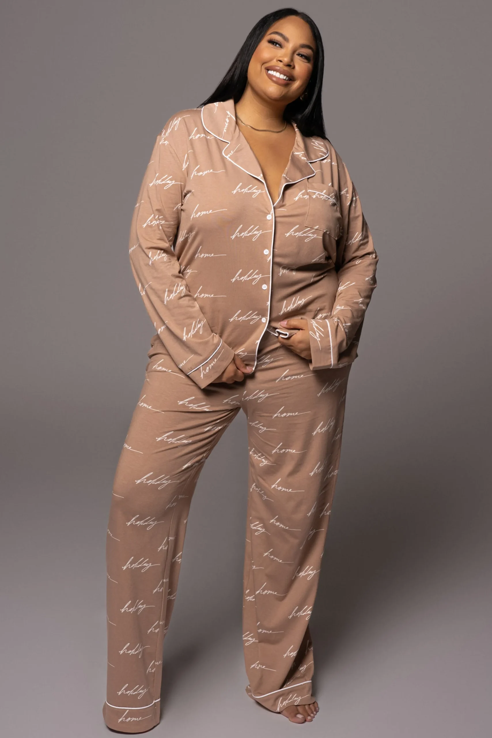 whitetan_home_for_the_hol_9.webp JLUXLABEL White/Tan Home For The Holiday Adult Pajama Set
