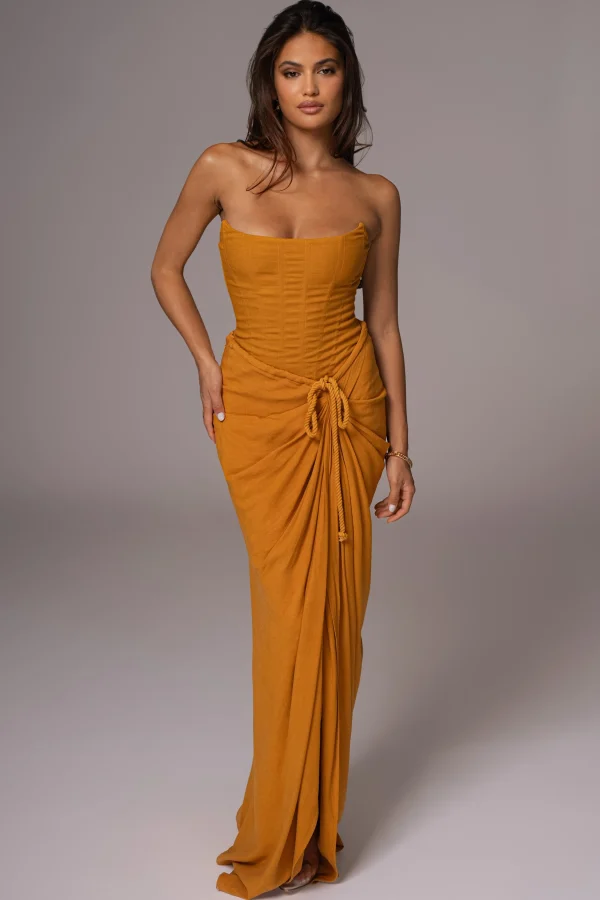 JLUXLABEL Yellow Noelia Linen Slit Skirt