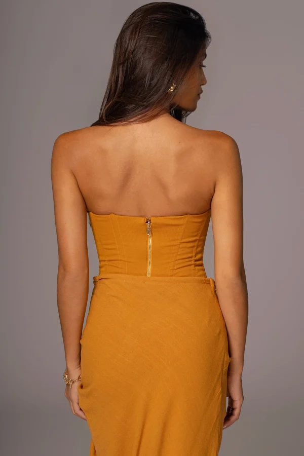 JLUXLABEL Yellow Noelia Linen Slit Skirt